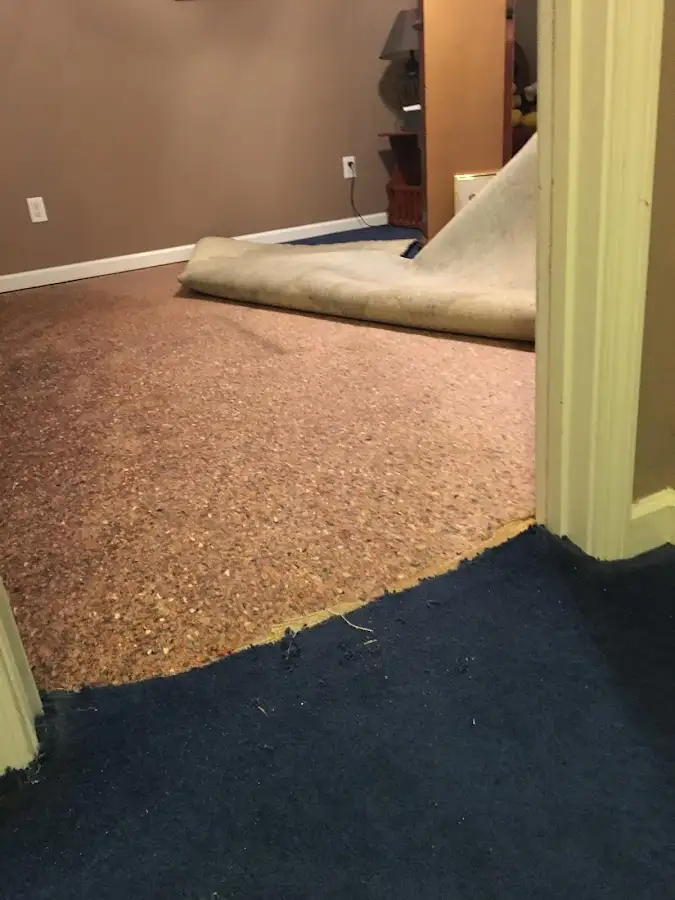 Carpet pad removal revealing water damage during Drying & Dehumidification in Park City